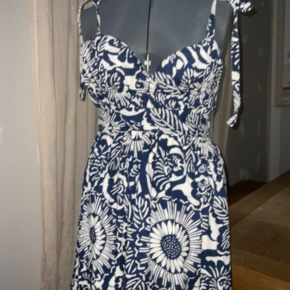 ANTHROPOLOGIE FOREVER THAT GIRL BLUE NAVY FLOUNCE  MIDI SUMMER DRESS SMALL S - Picture 3 of 4
